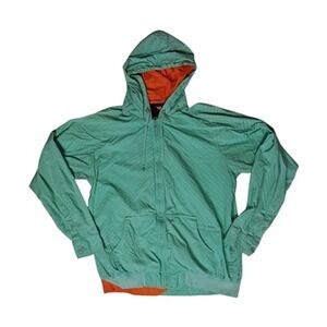 Kilo Goods Women's Green Striped Cotton Zip Up Hooded Jacket Size XL Windbreaker